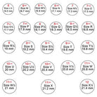 Chart of ring sizes with corresponding measurements in millimeters, ranging from size L½ (16.5 mm) to size X (21.4 mm), displaying incremental increases in size.