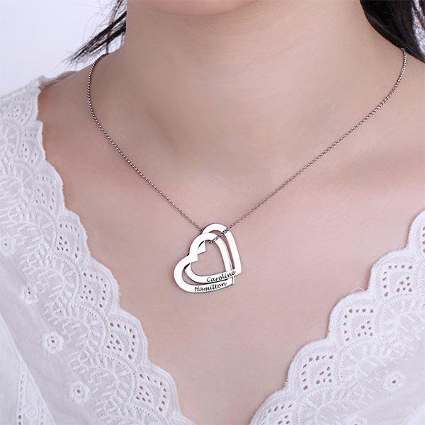 Interlocking Hearts Necklace with Engraving Sterling Silver - Belbren