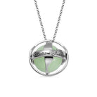 Personalized Sterling Silver Luminous Stone Pendant Necklace engraved with Madison Jackson, featuring a glowing green gemstone