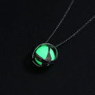 Glowing green Luminous Stone Pendant Necklace in Sterling Silver, personalized with engraved names, perfect for eliminating anxiety and bringing hope