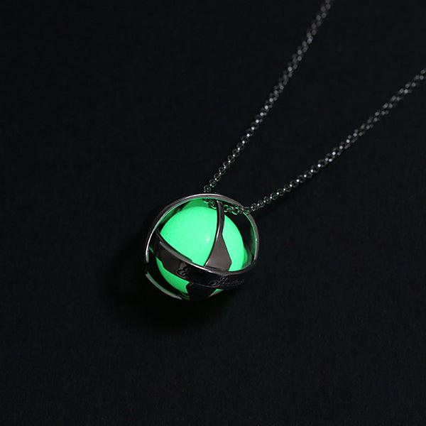 Glowing green Luminous Stone Pendant Necklace in Sterling Silver, personalized with engraved names, perfect for eliminating anxiety and bringing hope