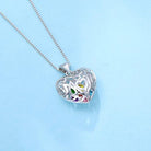 Mom's Heart Cage Pendant Necklace with Floating Family Birthstones, 925 Sterling Silver Chain - Belbren