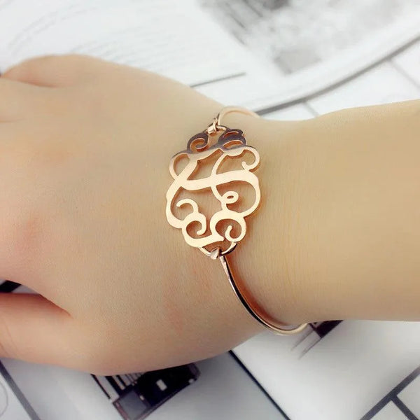 Monogram Initial Bangle Bracelet | Sterling Silver Monogram Gift for Women | Initial Monogram Bracelet | 3 Letters Typography Jewelry - Belbren