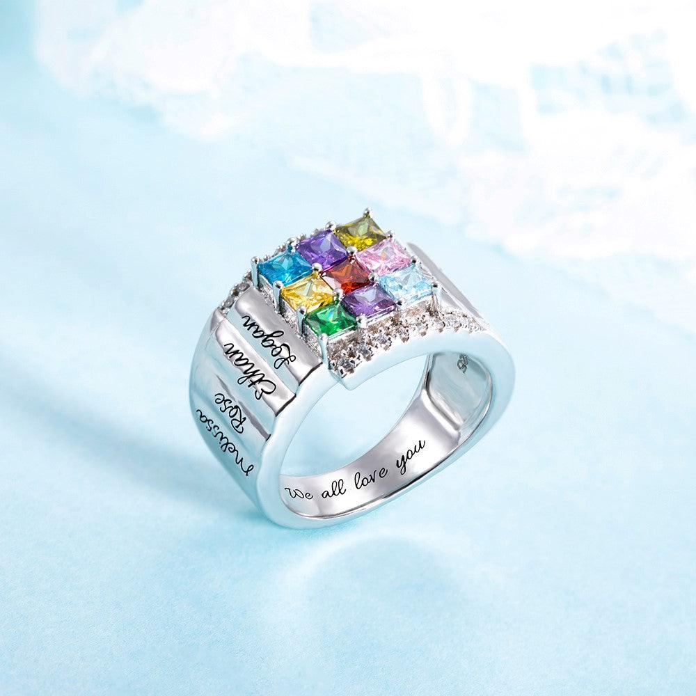 Mothers Ring with 1-9 Birthstones, Personalized Nana Rings, Couple Rings, Promise Rings, Family Name Ring gift for Grandma - Belbren