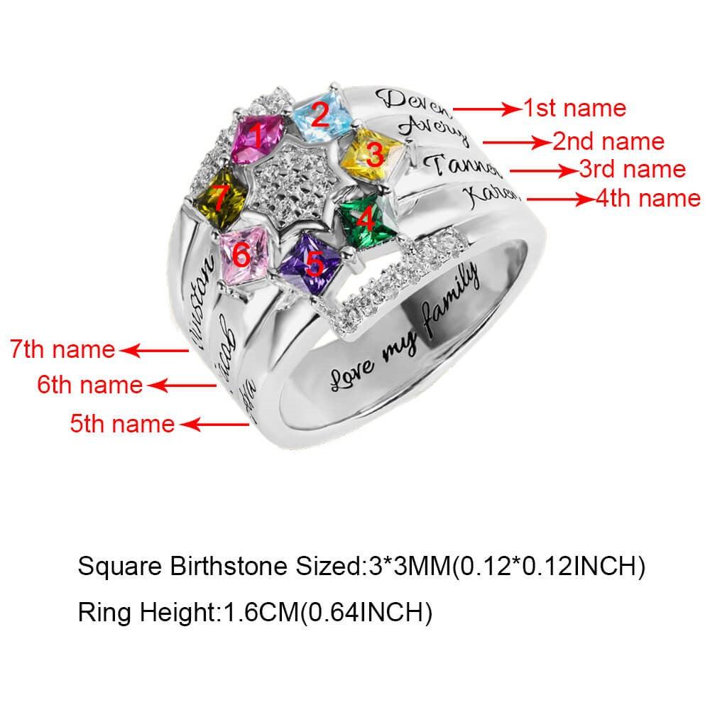 Mothers Ring with 1-9 Birthstones, Personalized Nana Rings, Couple Rings, Promise Rings, Family Name Ring gift for Grandma - Belbren