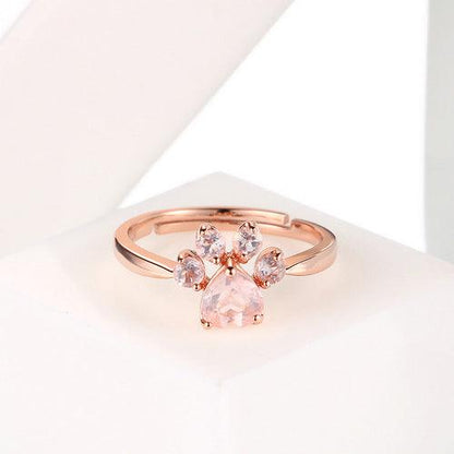 Natural Crystal Pink Cat Paw Ring Gift for Pet Lover (Adjustable) - Belbren