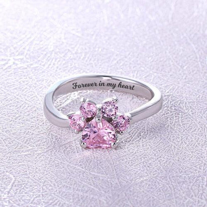 Paw Print Birthstone Ring in 925 Sterling Silver with Personalized Engraving Option - Belbren