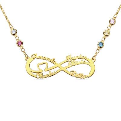 Personalized 5 Names Infinity Necklace with Birthstone - Belbren