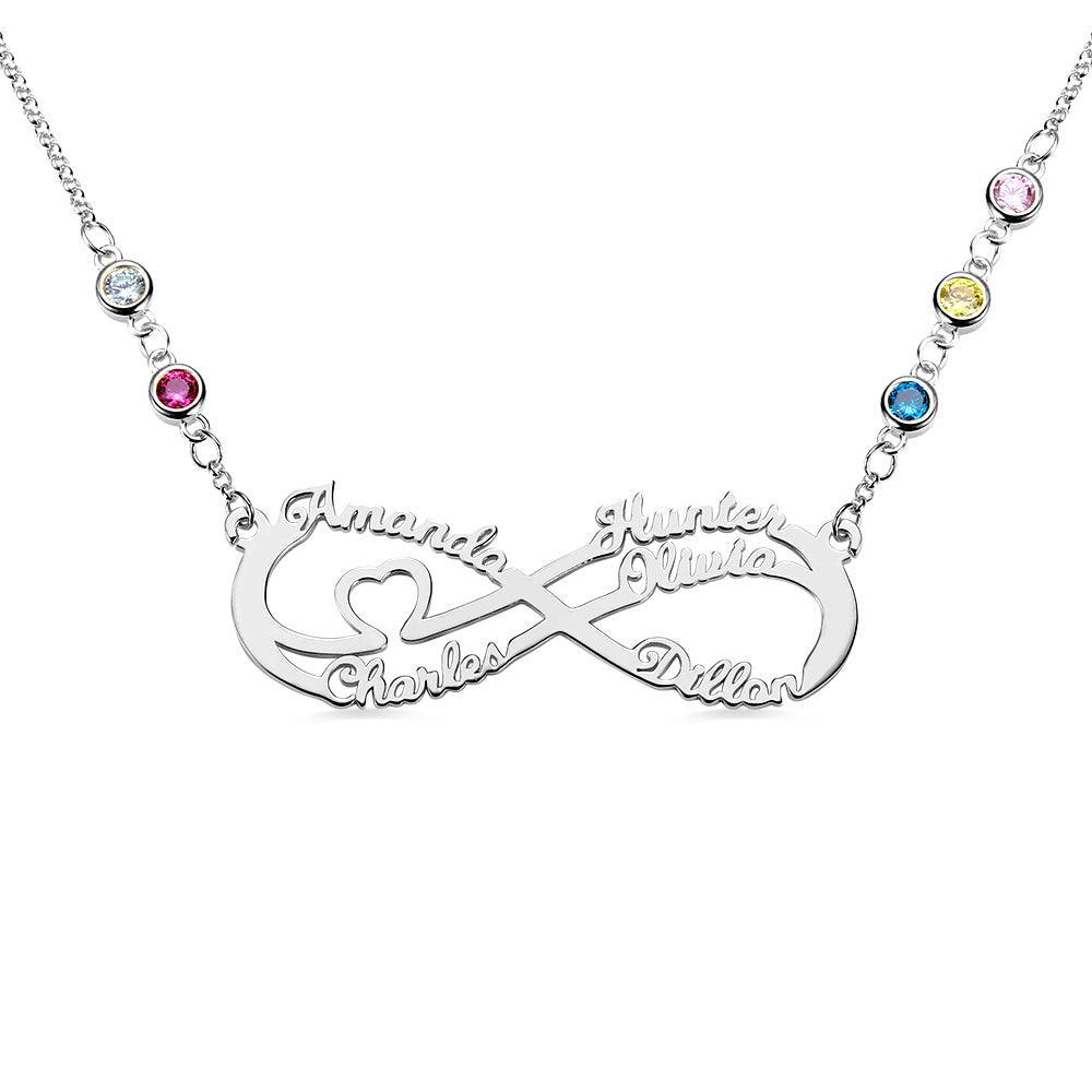 Personalized 5 Names Infinity Necklace with Birthstone - Belbren