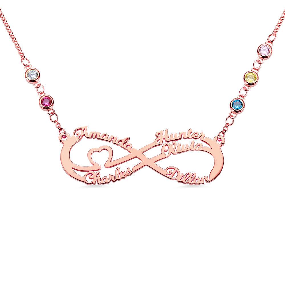 Personalized 5 Names Infinity Necklace with Birthstone - Belbren