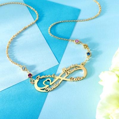 Personalized 5 Names Infinity Necklace with Birthstone - Belbren