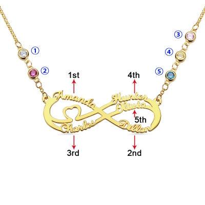 Personalized 5 Names Infinity Necklace with Birthstone - Belbren