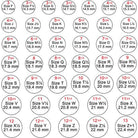 Ring size chart showing sizes from 3 to 13, with measurements in mm and corresponding inch size.