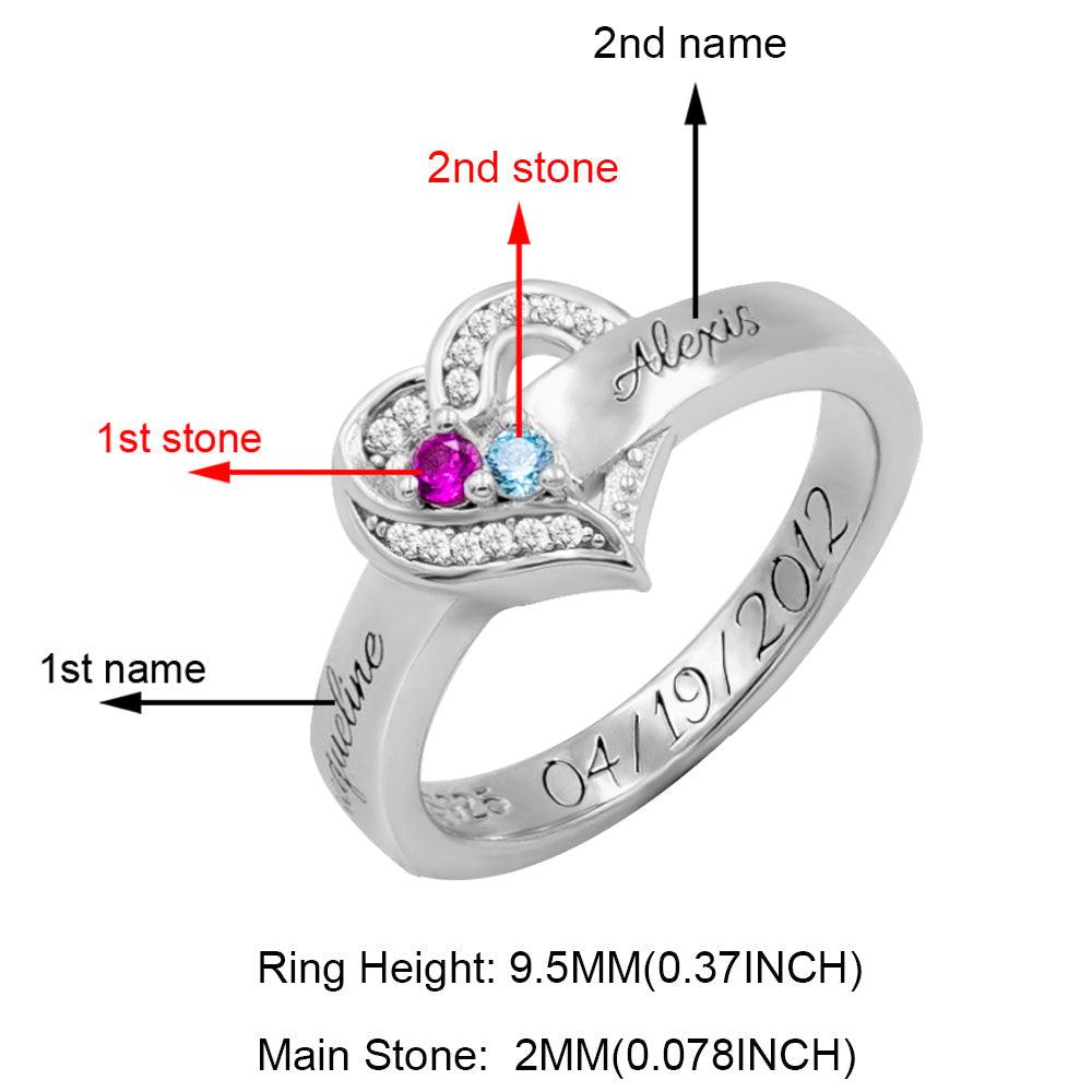 Personalized 925 Sterling Silver Family Birthstone Ring with Custom Engravings - Available in Silver, Gold, and Rose Gold - Belbren