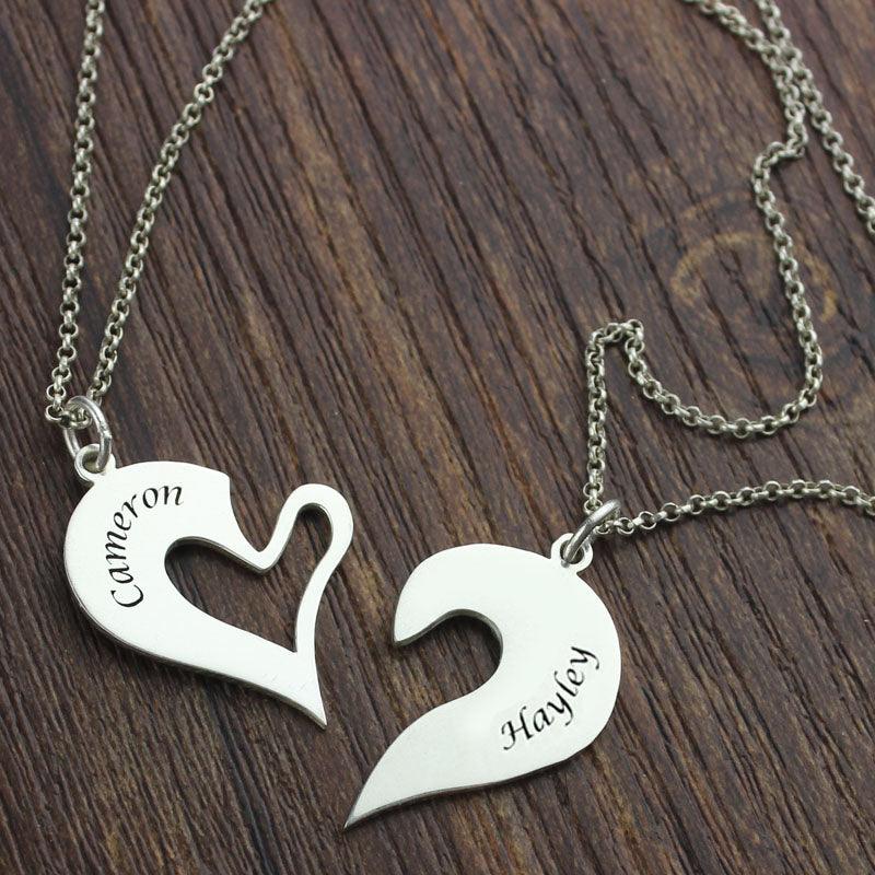 Personalized Breakable Heart Necklace for Couples - Sterling Silver Custom Name Pendant with Rollo Chain - Belbren