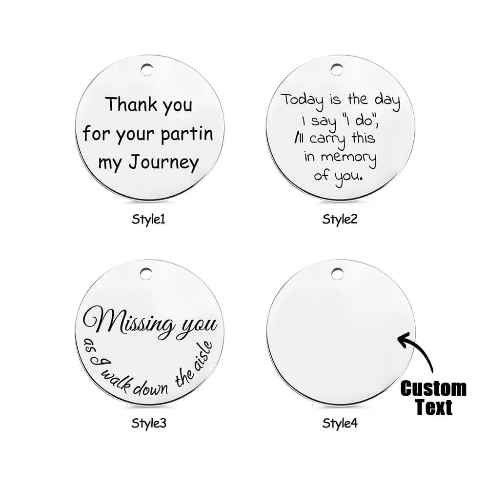 Four round charm styles with different memorial texts for custom engraving.
