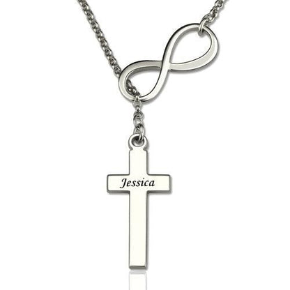 Personalized Classy Infinity Cross Name Necklace Sterling Silver - Belbren