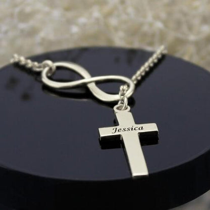 Personalized Classy Infinity Cross Name Necklace Sterling Silver - Belbren