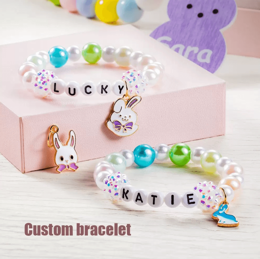 Personalized Easter Bunny Bracelet | Girl's Rabbit Name Bracelet | Kids Easter Jewelry - Belbren