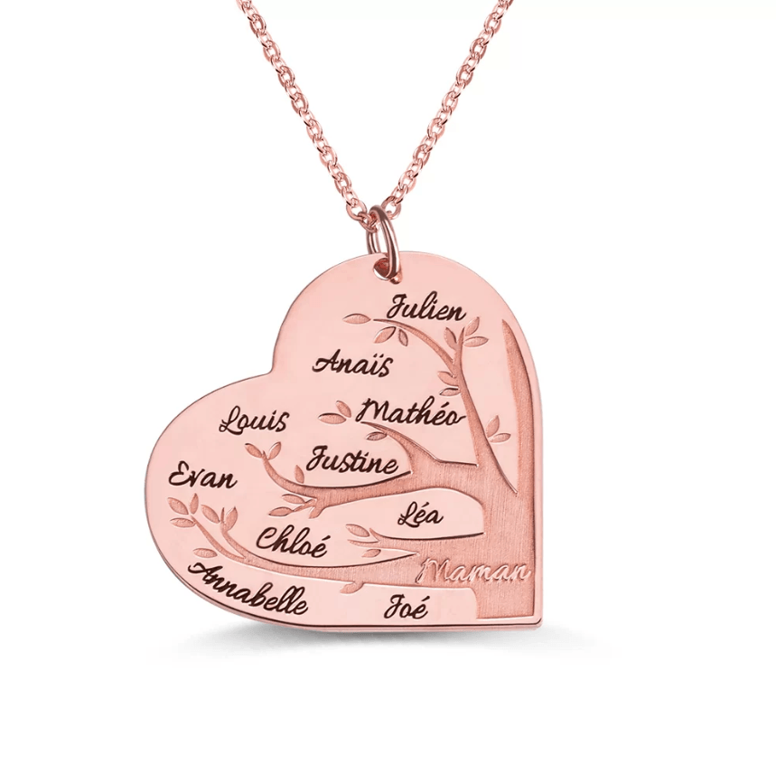 Personalized Family Tree Necklace with Engraved Names and Heartfelt Message - Custom Jewelry Ideal Gift for Mothers, Grandmothers, and Loved Ones - Belbren