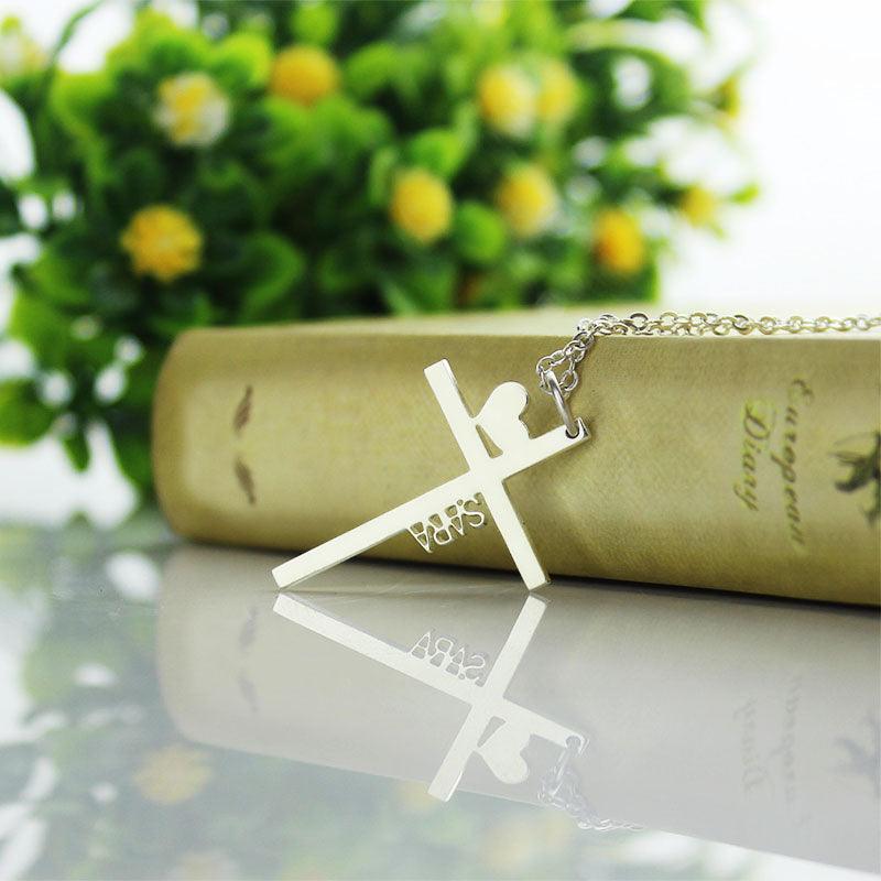 Personalized Gold Plated Cross Name Necklace with Heart - Belbren