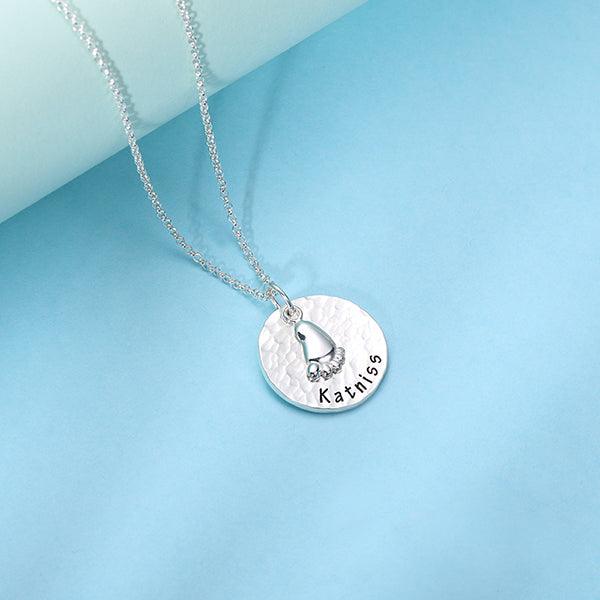 Personalized Hammered Baby Feet Necklace Pure Silver - Belbren