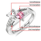 Personalized Heart Birthstone Ring with Engraved Names in Sterling Silver or Gold Plated – Custom Couple Promise Ring - Belbren