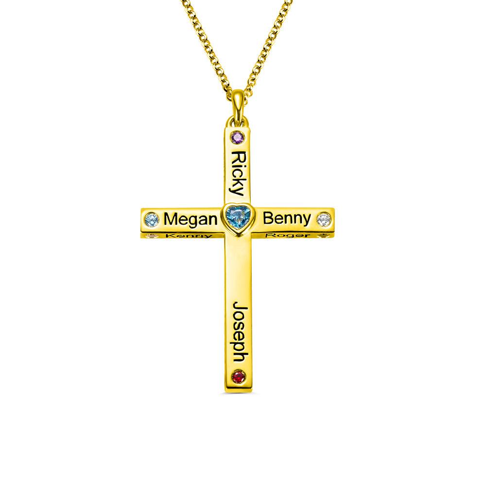 Personalized Heart Cross Necklace - Sterling Silver or 18K Gold - Custom Names & Birthstones - Ideal Gift for Mother's Day, Birthday, Anniversary - Belbren