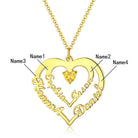 Personalized Heart Necklace with 4 Names & Birthstones in Sterling Silver - Belbren