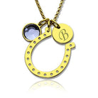 Personalized Horseshoe Good Luck Necklace with Initial & Birthstone Charm - Gold or Silver, Lucky Charm Jewelry - Belbren