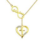 Gold Infinity Heart Name Necklace with Custom Birthstone, featuring a heart and cross design, personalized with the name "Hayley" and sparkling birthstones.