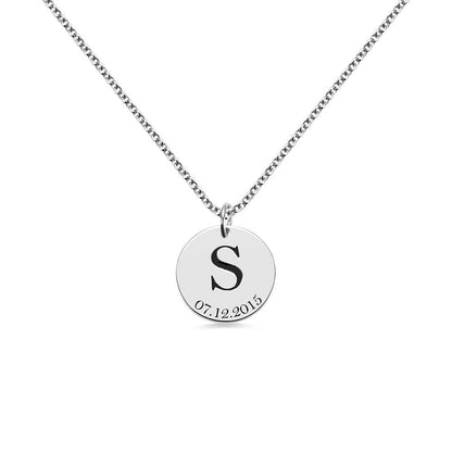 Personalized Initial and Date Disk Necklace in Silver - Belbren