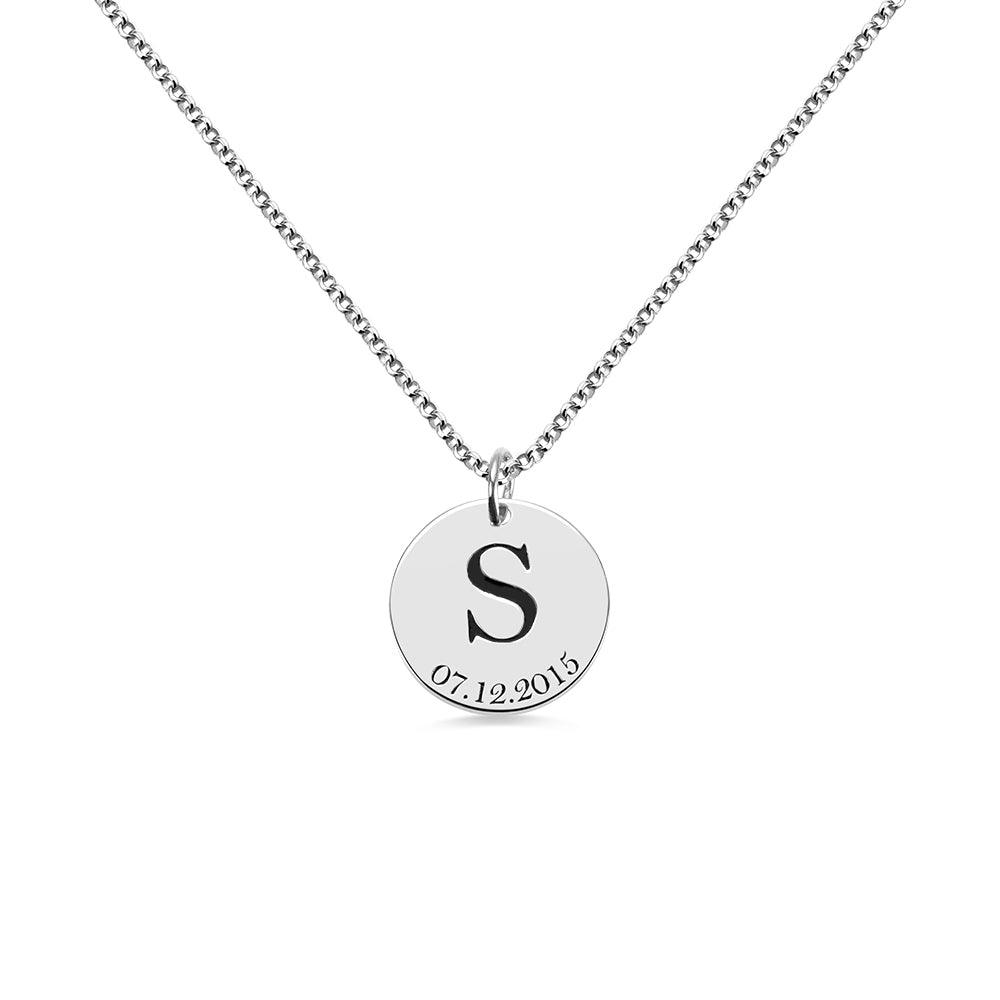 Personalized Initial and Date Disk Necklace in Silver - Belbren