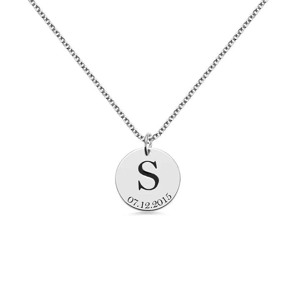 Personalized Initial and Date Disk Necklace in Silver - Belbren