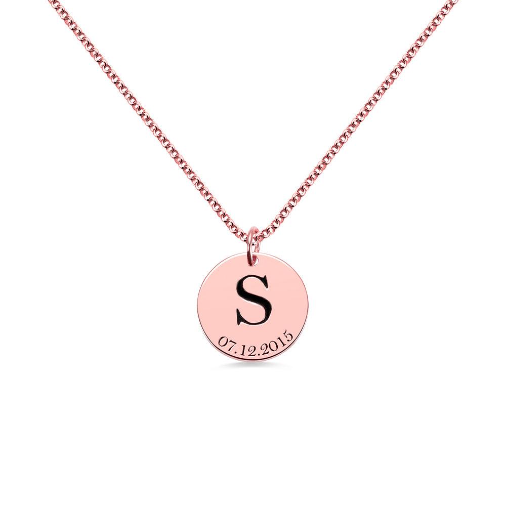 Personalized Initial and Date Disk Necklace in Silver - Belbren