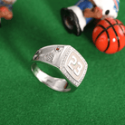 Personalized Men's Basketball Signet Ring with Number | Custom Sterling Silver Sports Name Ring - Belbren