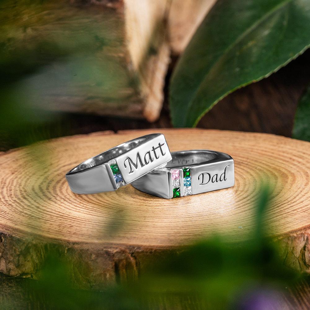 Personalized Men's Ring with Custom Engravings and Birthstones - Available in Sterling Silver or Brass - Belbren