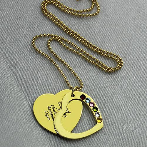 Personalized Mother's Day Heart Necklace - Customizable Gold or Silver Pendant with Engraved Names and Birthstones - Belbren