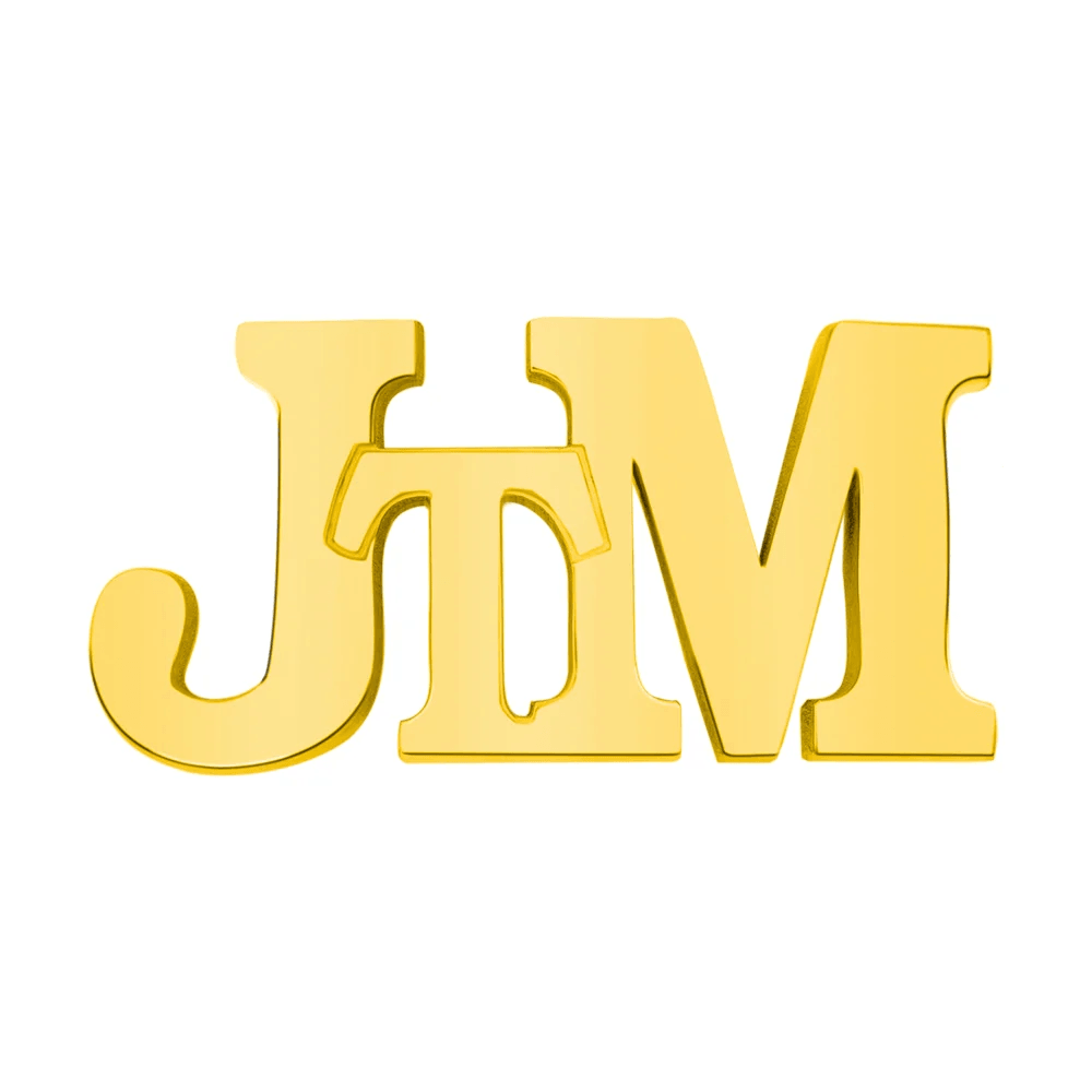 Golden initials 'JTM' in a bold, cursive and uppercase font, shining against a white background.