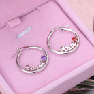 Personalized Name Birthstone Hoop Earrings - Belbren