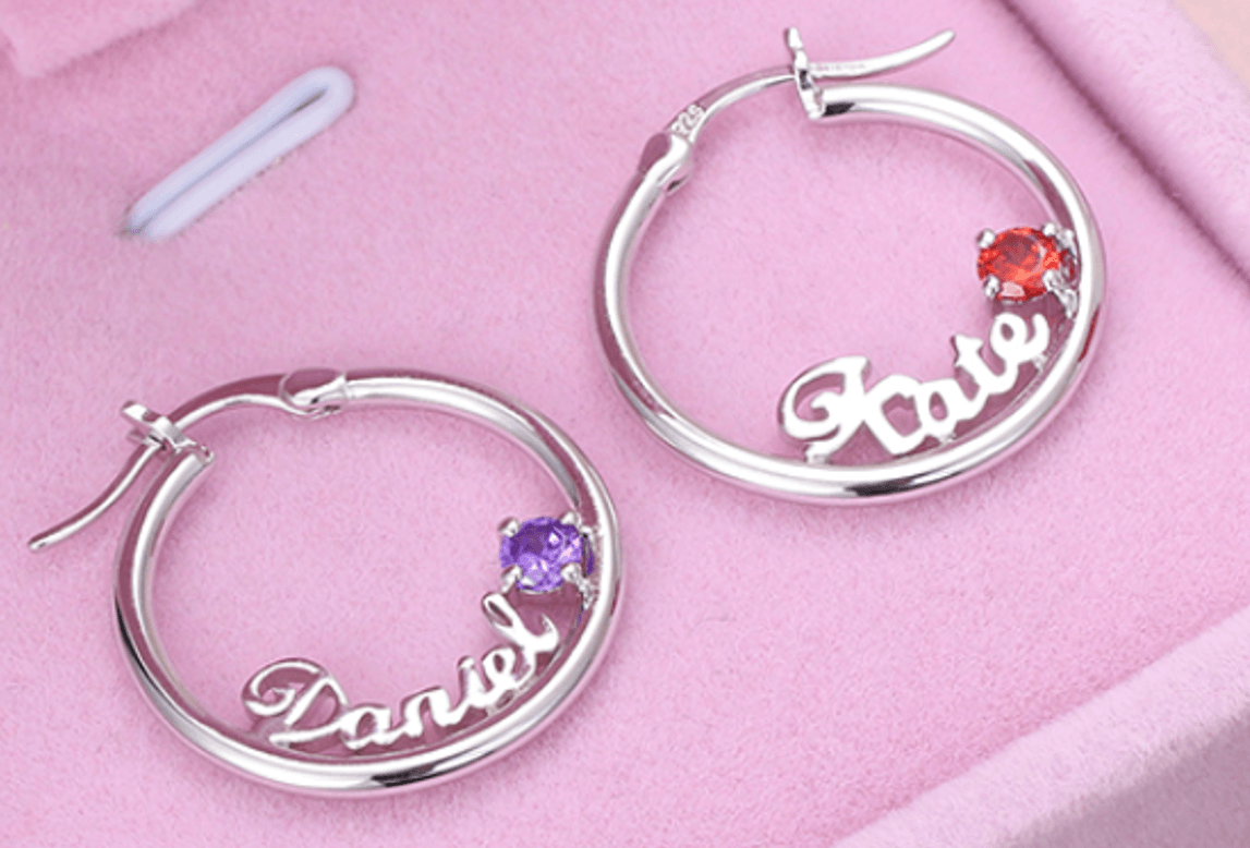 Personalized Name Birthstone Hoop Earrings - Belbren