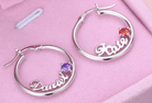 Personalized Name Birthstone Hoop Earrings - Belbren