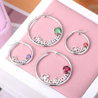 Personalized Name Birthstone Hoop Earrings - Belbren