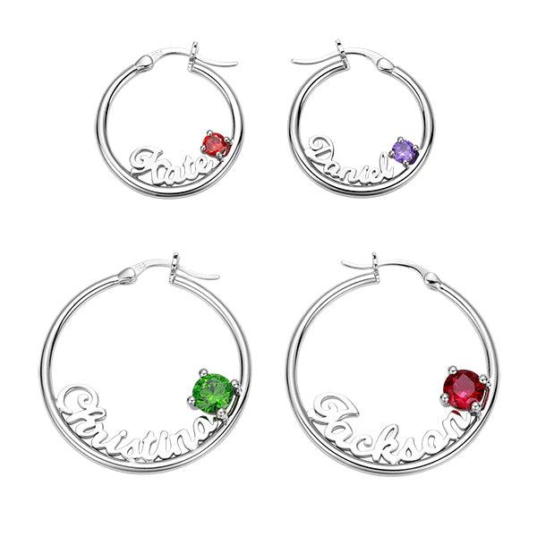 Personalized Name Birthstone Hoop Earrings - Belbren