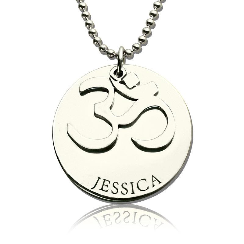 Personalized Om Disc Yoga Name Necklace Sterling Silver - Belbren