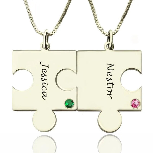 Personalized Puzzle Couple Necklace, Custom Engraved Tiny Puzzle Piece Jewelry, Mom Gift, Best Friend Gifts, Christmas Gift for Her - Belbren