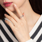 Silver Pinky Promise Ring on Woman with Striped Top and Red Lips