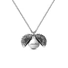 A silver sunflower-shaped locket necklace, opened to reveal the name "Amelia" engraved inside, displayed against a white background.