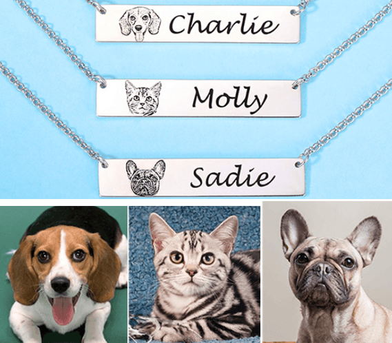 Pet Photo Bar Necklace | Gift for Dog Lover | Pet Portrait Custom Engraved | Pet Jewelry Personalized Gift | Pet Memorial Gift - Belbren