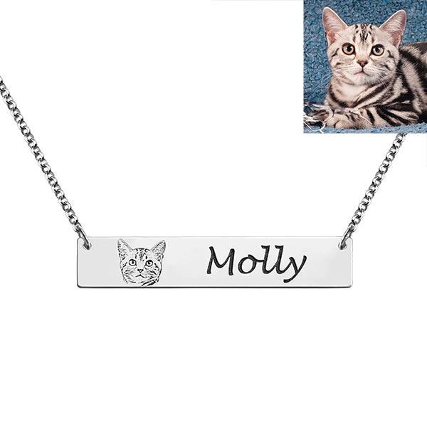 Pet Photo Bar Necklace | Gift for Dog Lover | Pet Portrait Custom Engraved | Pet Jewelry Personalized Gift | Pet Memorial Gift - Belbren